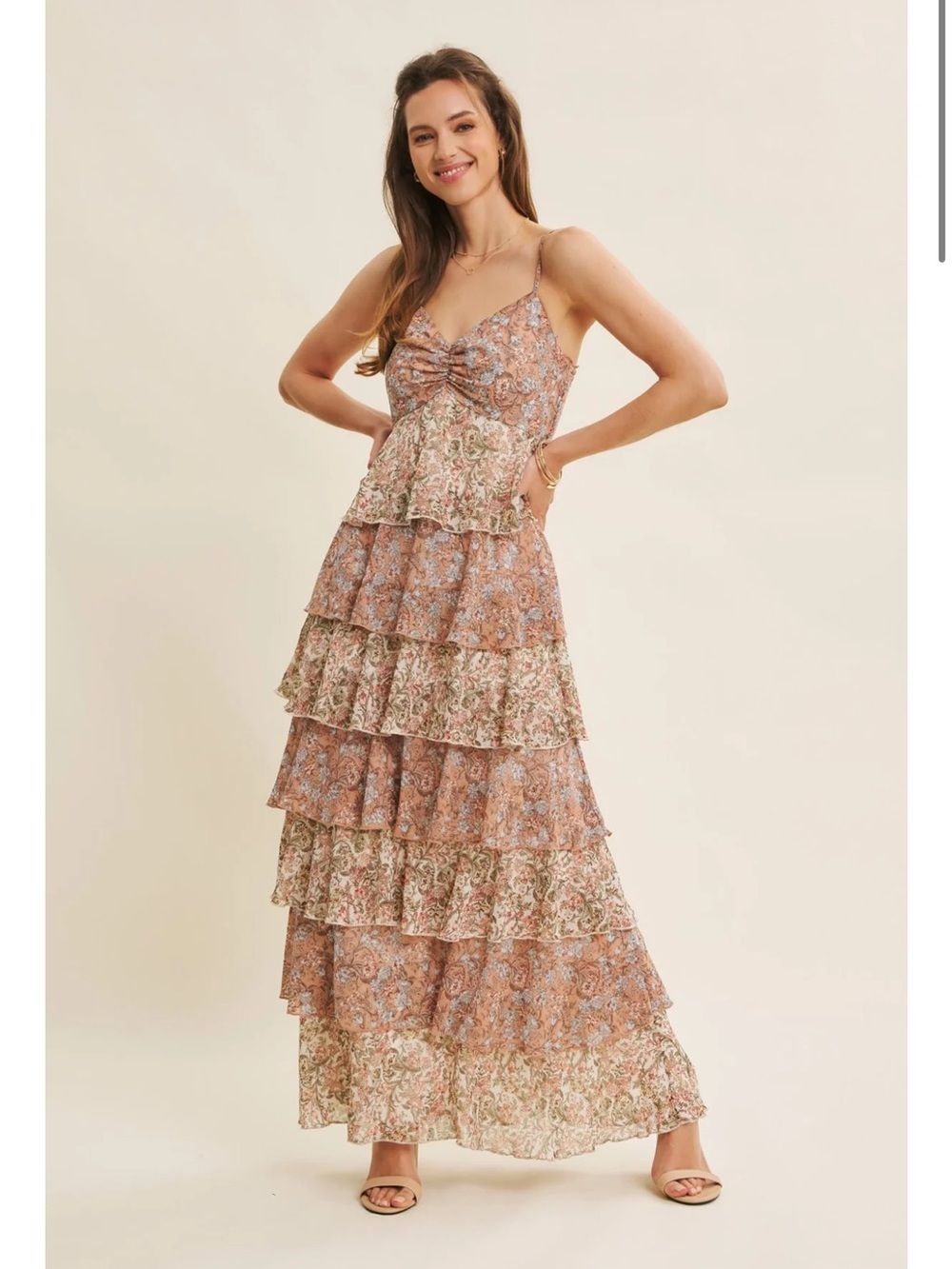 In February Clay Multi Ruffle Maxi Dress